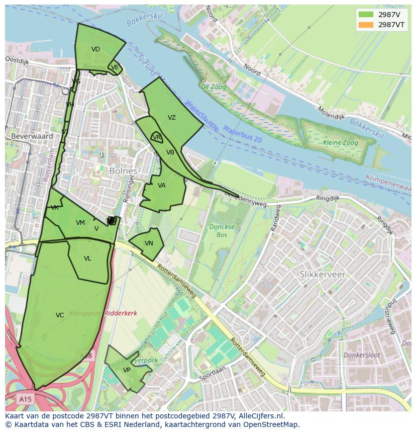 Afbeelding van het postcodegebied 2987 VT op de kaart.
