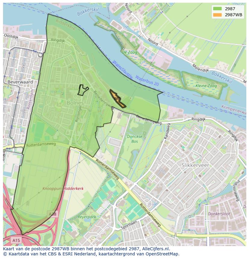 Afbeelding van het postcodegebied 2987 WB op de kaart.