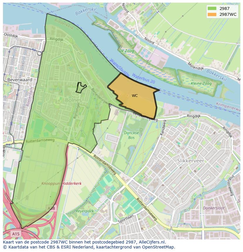 Afbeelding van het postcodegebied 2987 WC op de kaart.