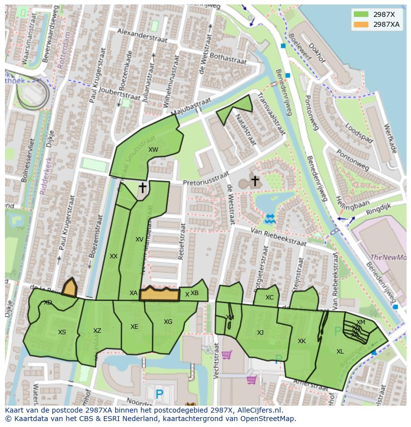 Afbeelding van het postcodegebied 2987 XA op de kaart.