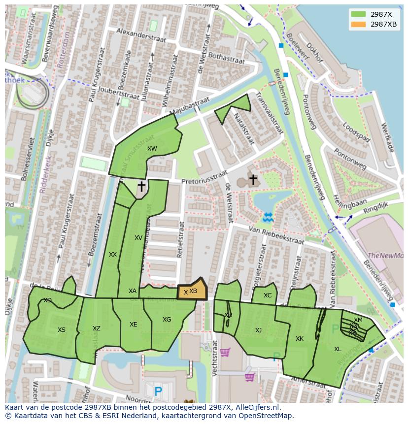 Afbeelding van het postcodegebied 2987 XB op de kaart.