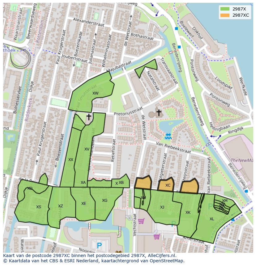 Afbeelding van het postcodegebied 2987 XC op de kaart.