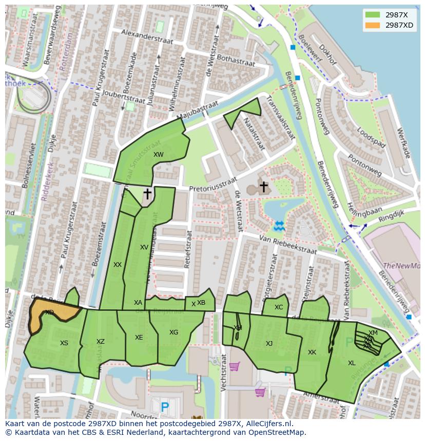 Afbeelding van het postcodegebied 2987 XD op de kaart.