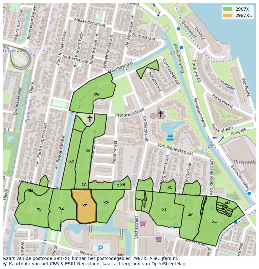 Afbeelding van het postcodegebied 2987 XE op de kaart.