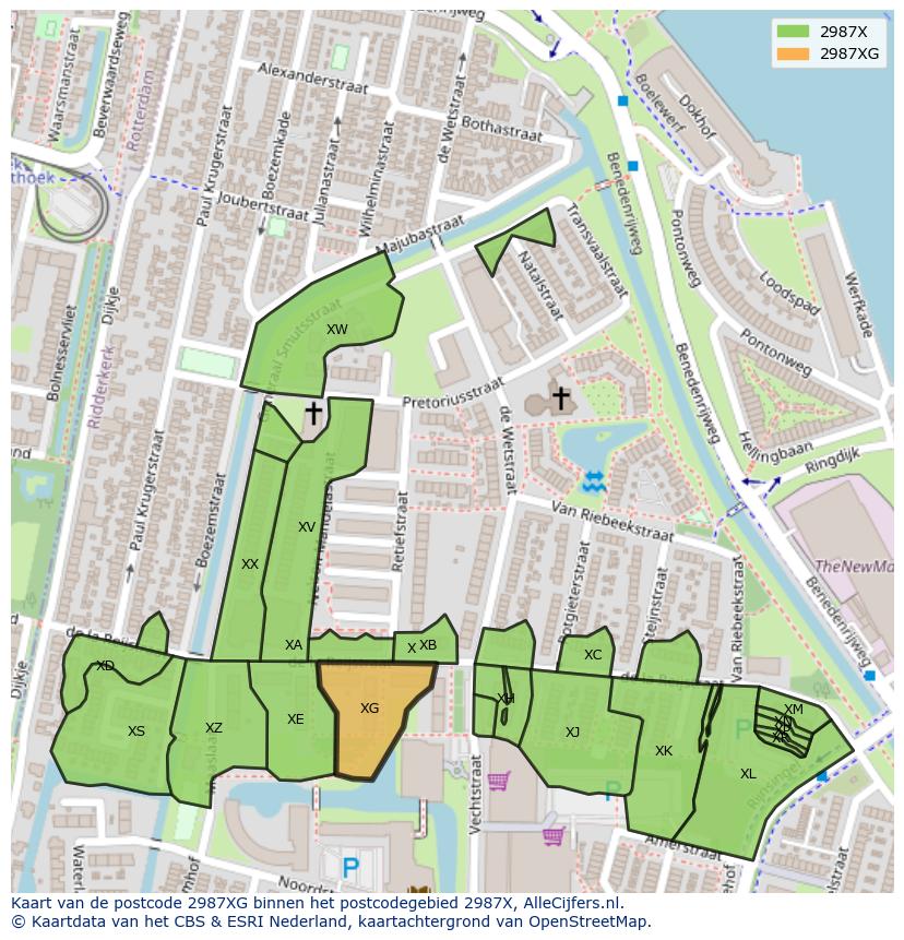 Afbeelding van het postcodegebied 2987 XG op de kaart.