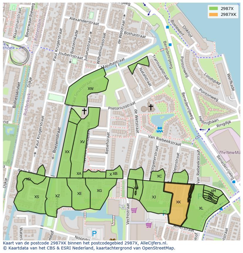 Afbeelding van het postcodegebied 2987 XK op de kaart.
