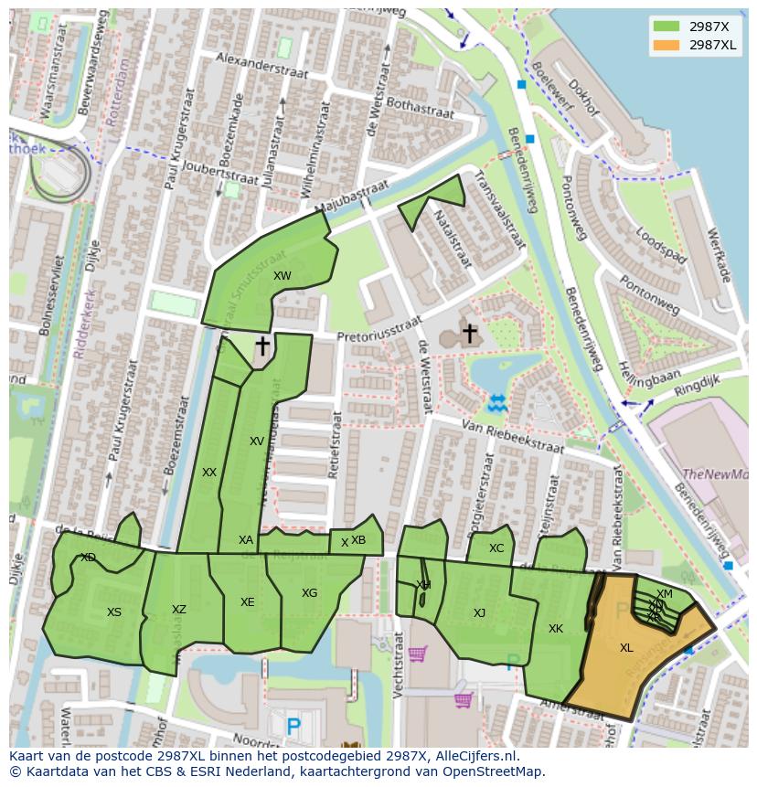 Afbeelding van het postcodegebied 2987 XL op de kaart.