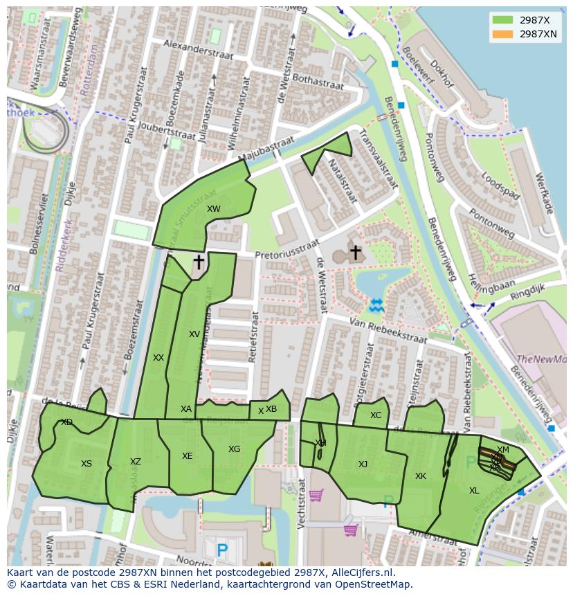 Afbeelding van het postcodegebied 2987 XN op de kaart.