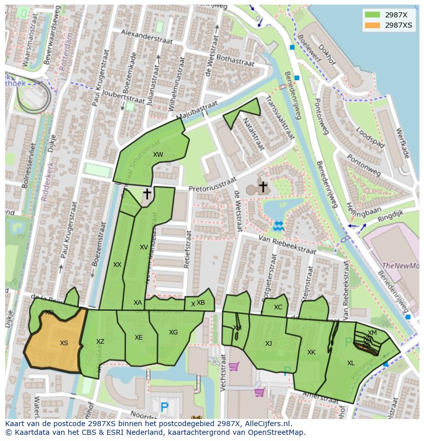 Afbeelding van het postcodegebied 2987 XS op de kaart.