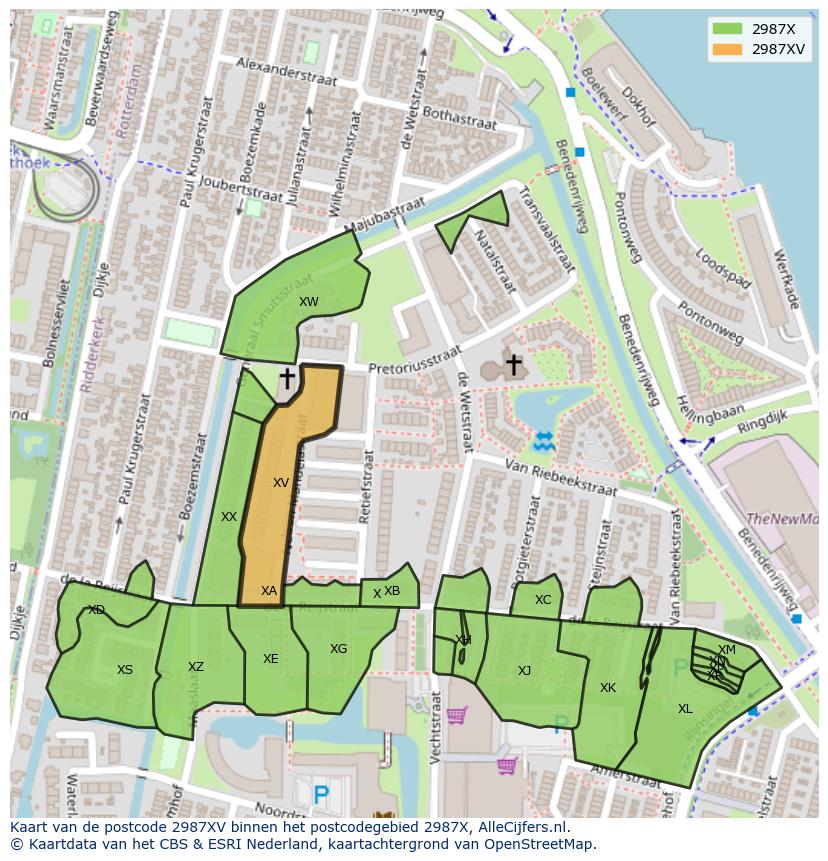 Afbeelding van het postcodegebied 2987 XV op de kaart.
