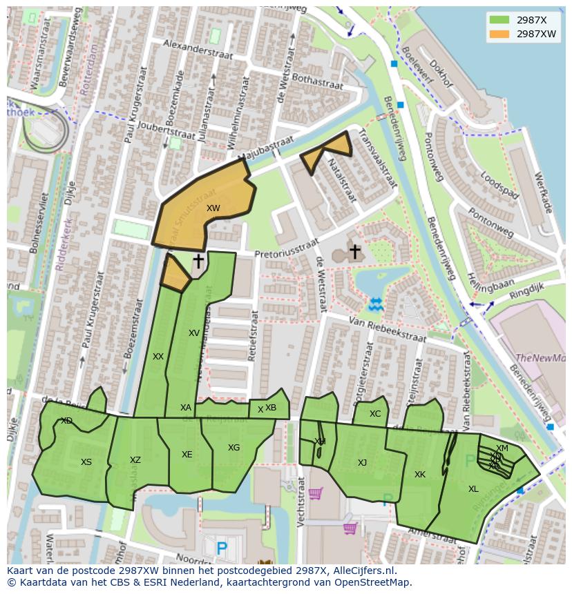 Afbeelding van het postcodegebied 2987 XW op de kaart.