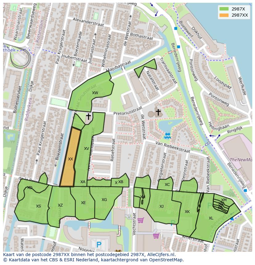Afbeelding van het postcodegebied 2987 XX op de kaart.