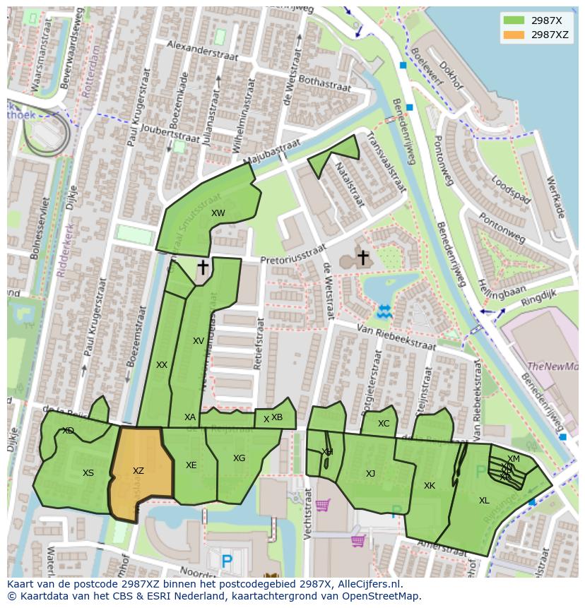 Afbeelding van het postcodegebied 2987 XZ op de kaart.