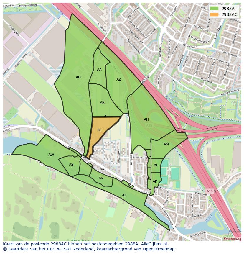 Afbeelding van het postcodegebied 2988 AC op de kaart.