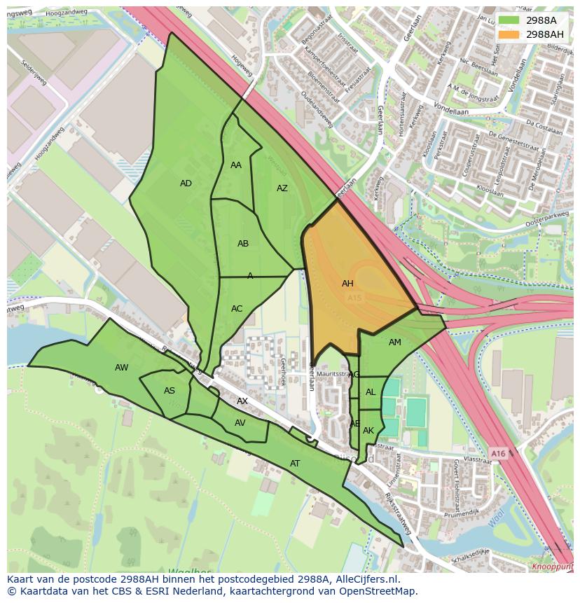 Afbeelding van het postcodegebied 2988 AH op de kaart.