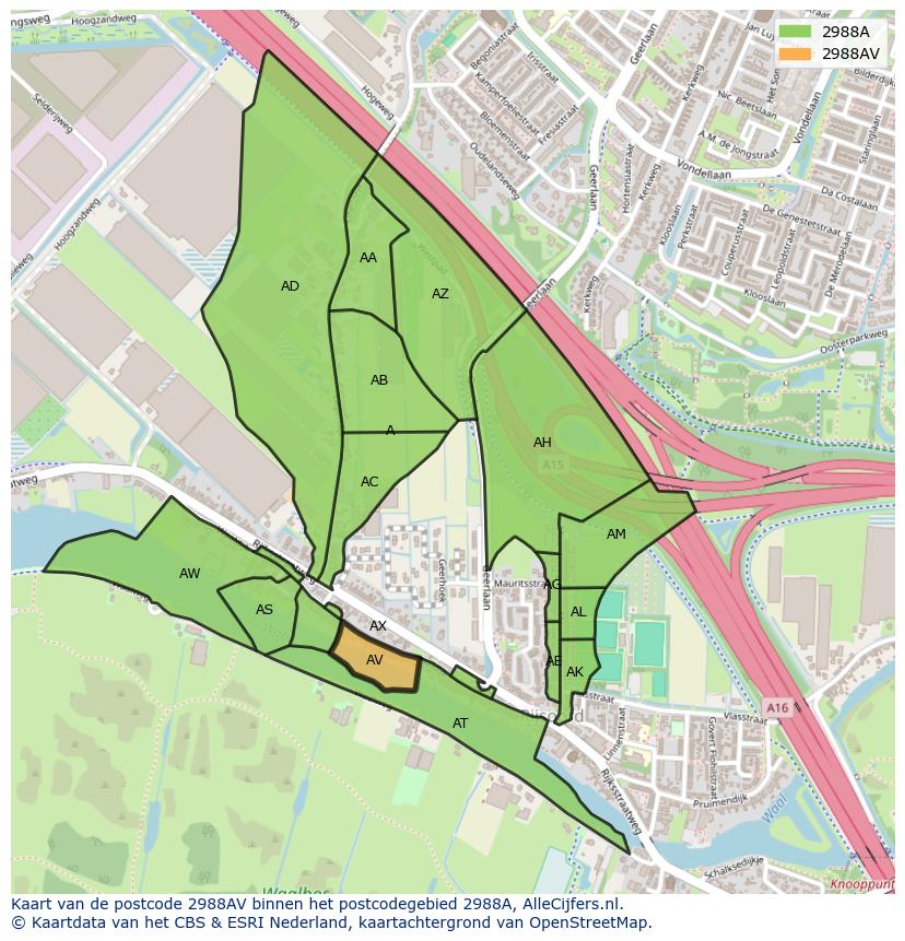 Afbeelding van het postcodegebied 2988 AV op de kaart.
