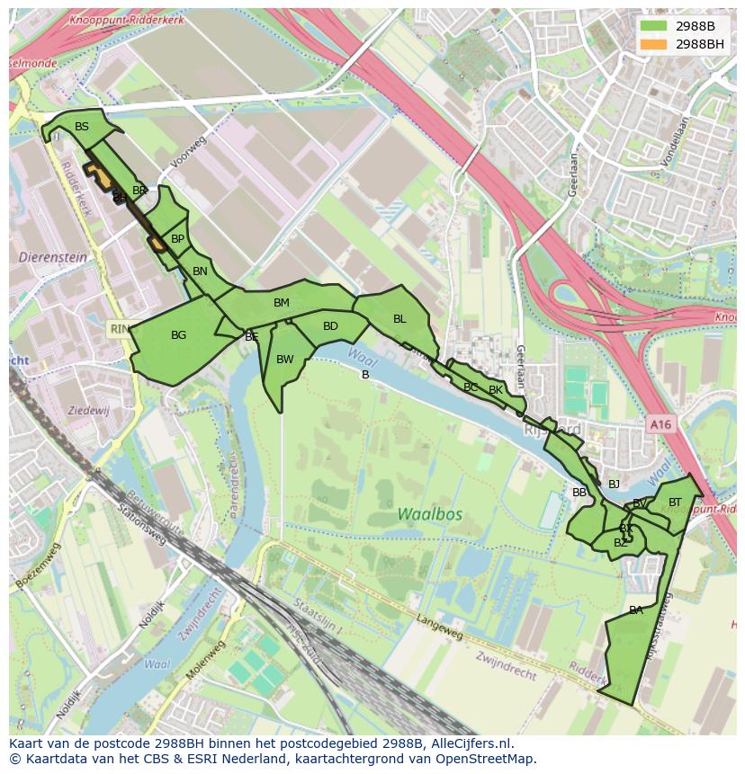 Afbeelding van het postcodegebied 2988 BH op de kaart.