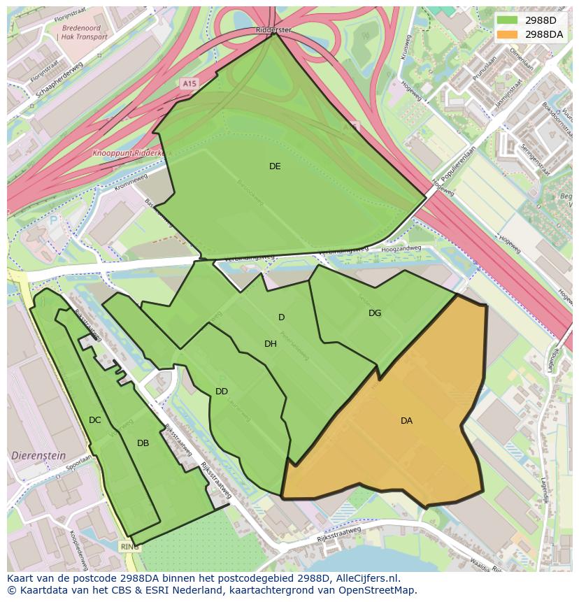 Afbeelding van het postcodegebied 2988 DA op de kaart.