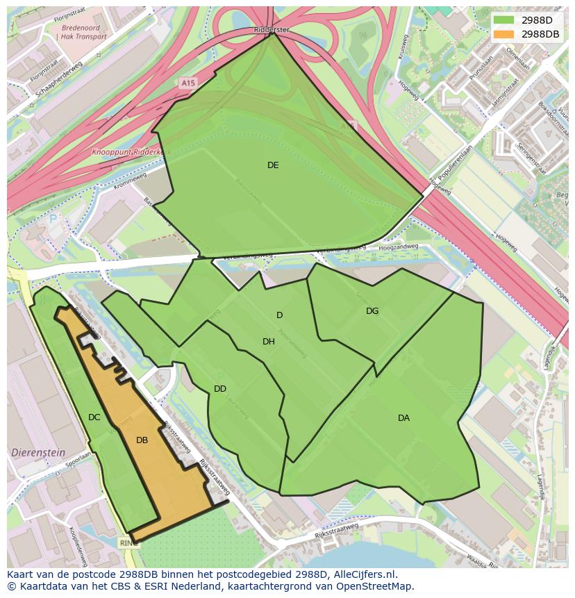 Afbeelding van het postcodegebied 2988 DB op de kaart.