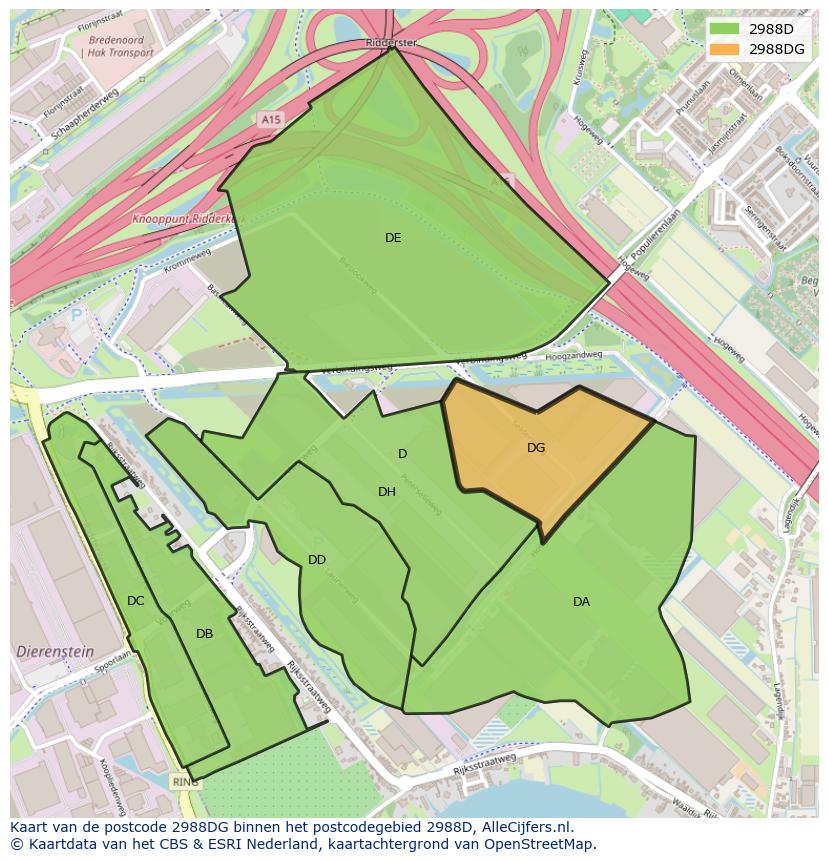 Afbeelding van het postcodegebied 2988 DG op de kaart.
