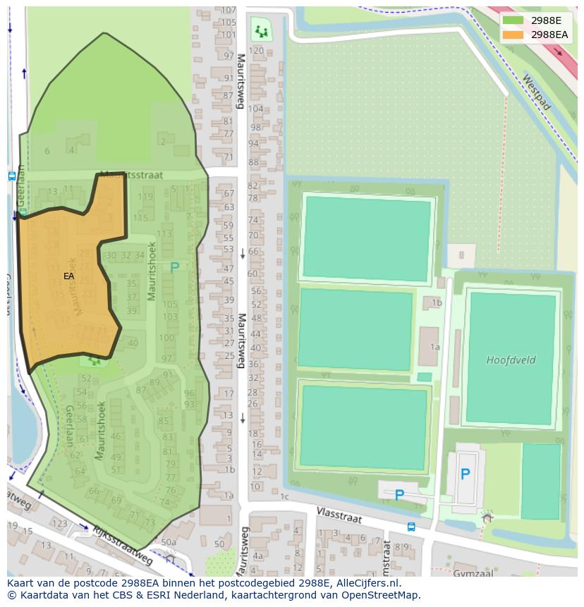 Afbeelding van het postcodegebied 2988 EA op de kaart.