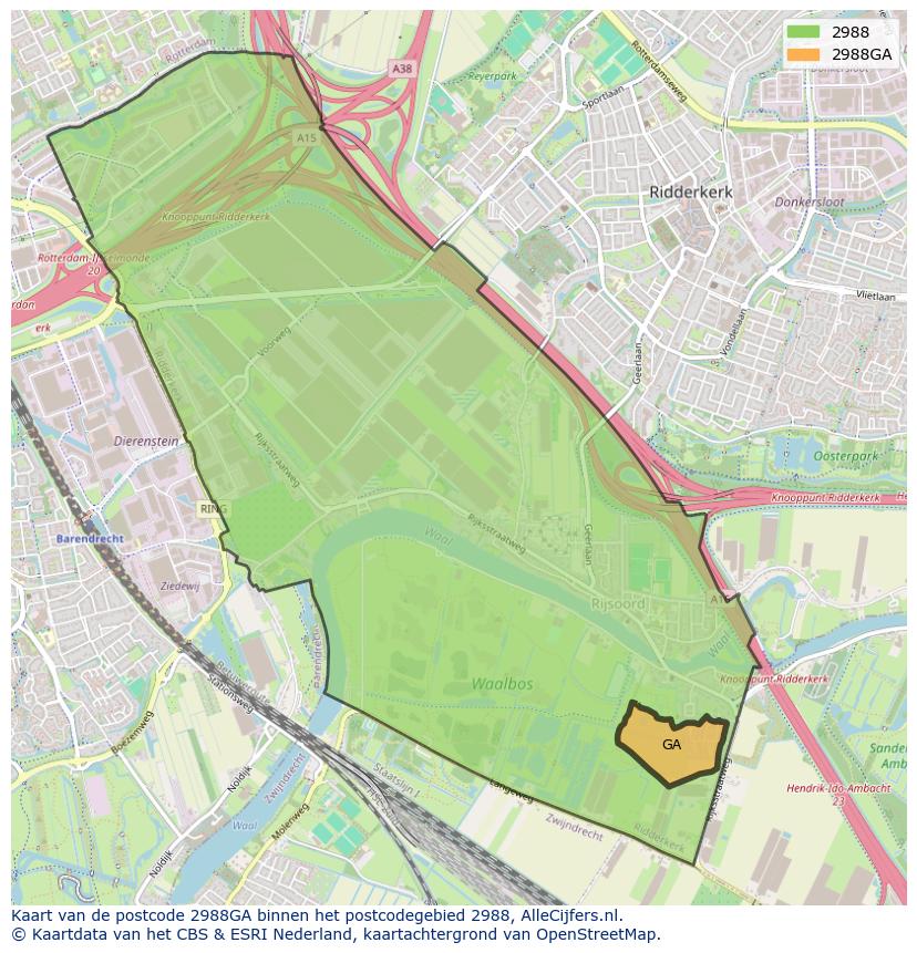 Afbeelding van het postcodegebied 2988 GA op de kaart.