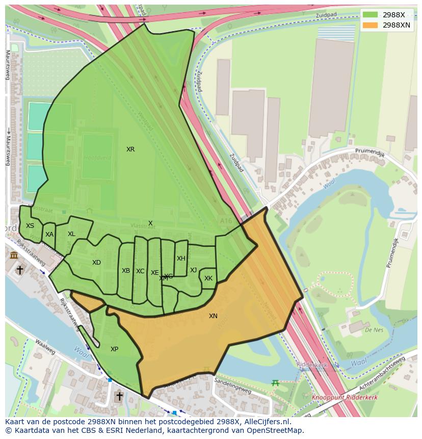 Afbeelding van het postcodegebied 2988 XN op de kaart.