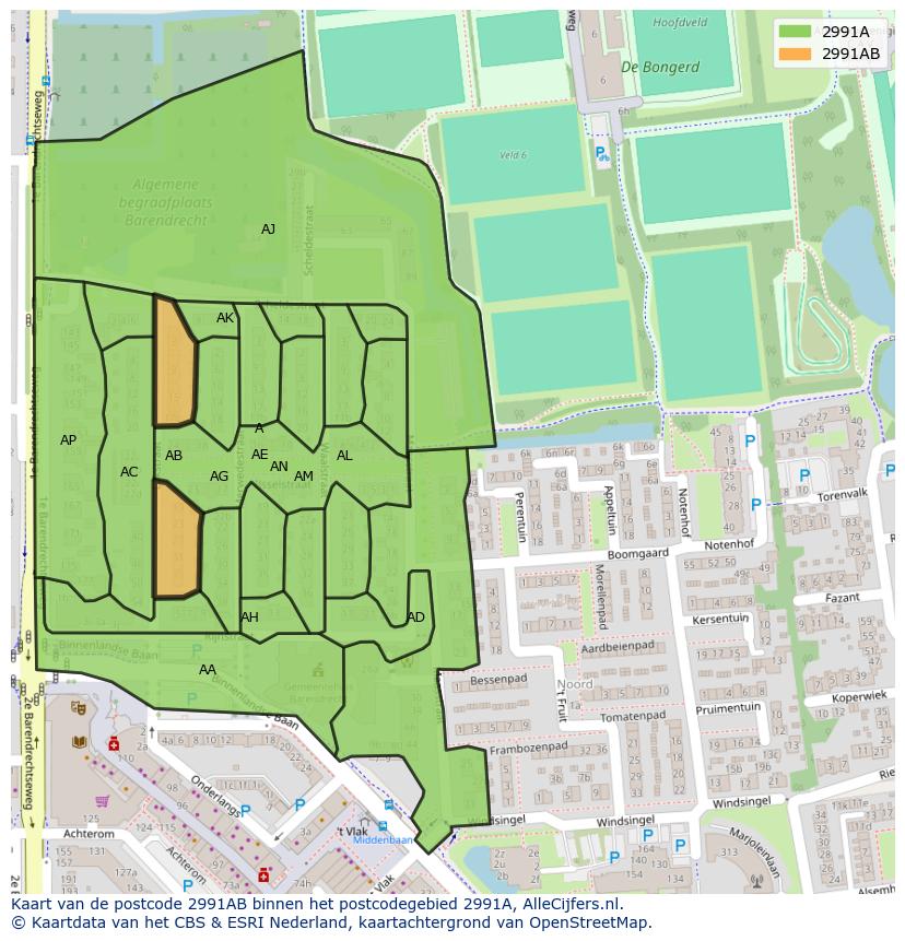 Afbeelding van het postcodegebied 2991 AB op de kaart.
