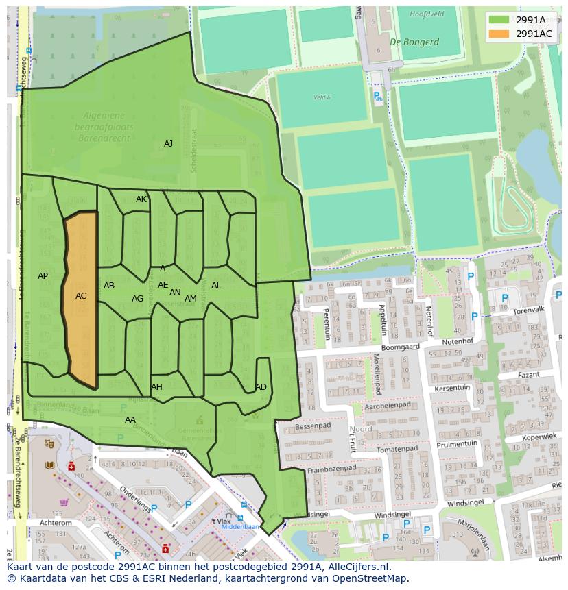 Afbeelding van het postcodegebied 2991 AC op de kaart.