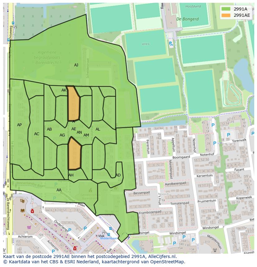 Afbeelding van het postcodegebied 2991 AE op de kaart.