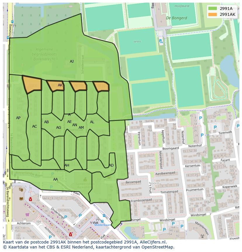 Afbeelding van het postcodegebied 2991 AK op de kaart.
