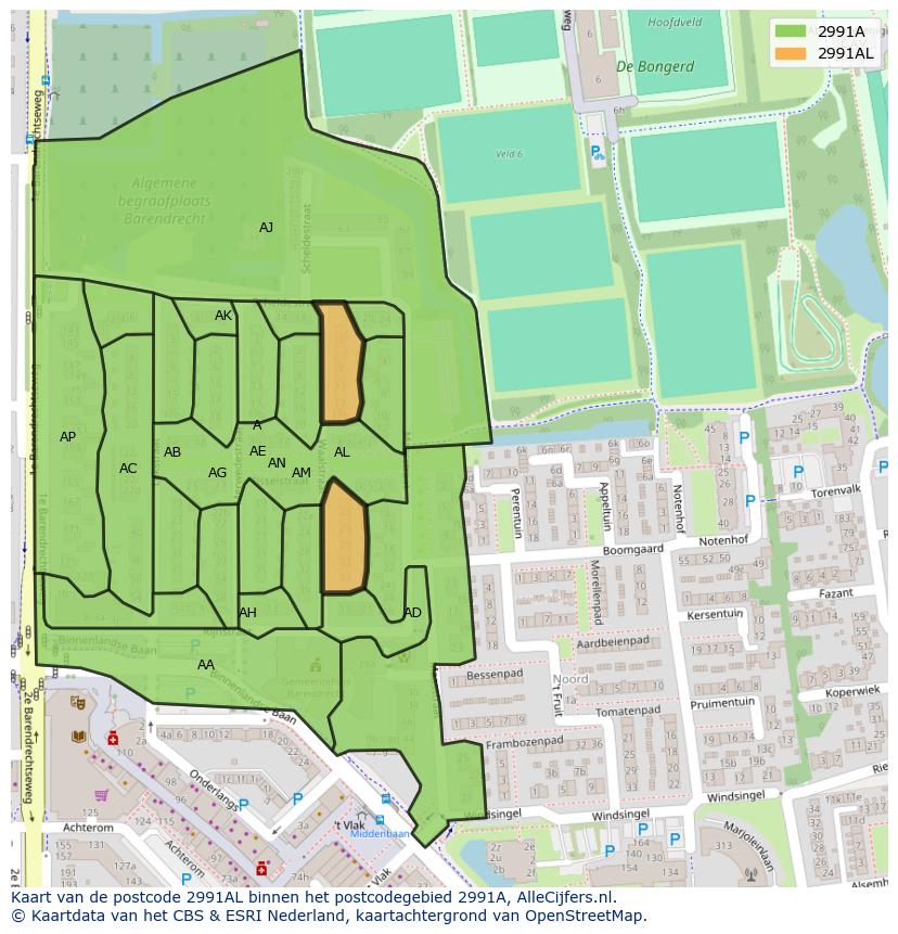 Afbeelding van het postcodegebied 2991 AL op de kaart.