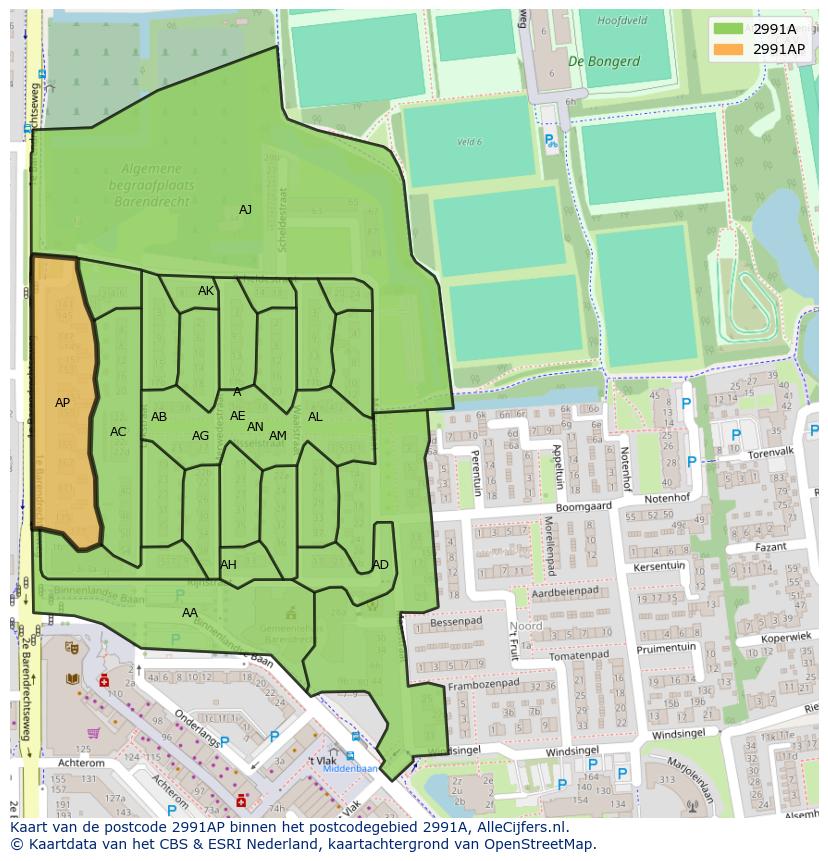 Afbeelding van het postcodegebied 2991 AP op de kaart.