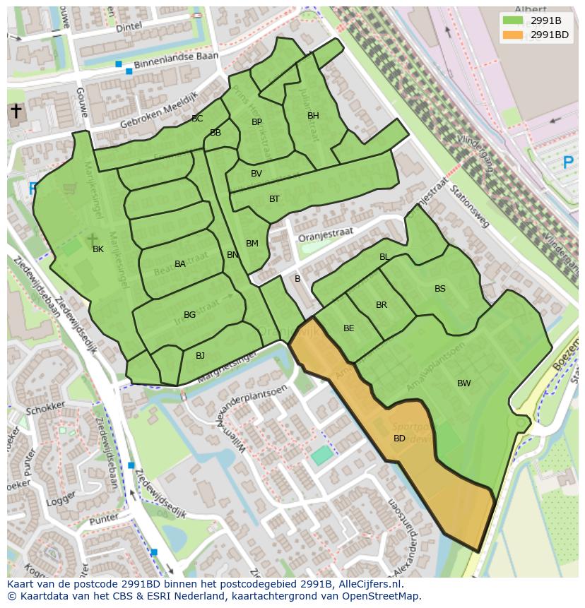Afbeelding van het postcodegebied 2991 BD op de kaart.