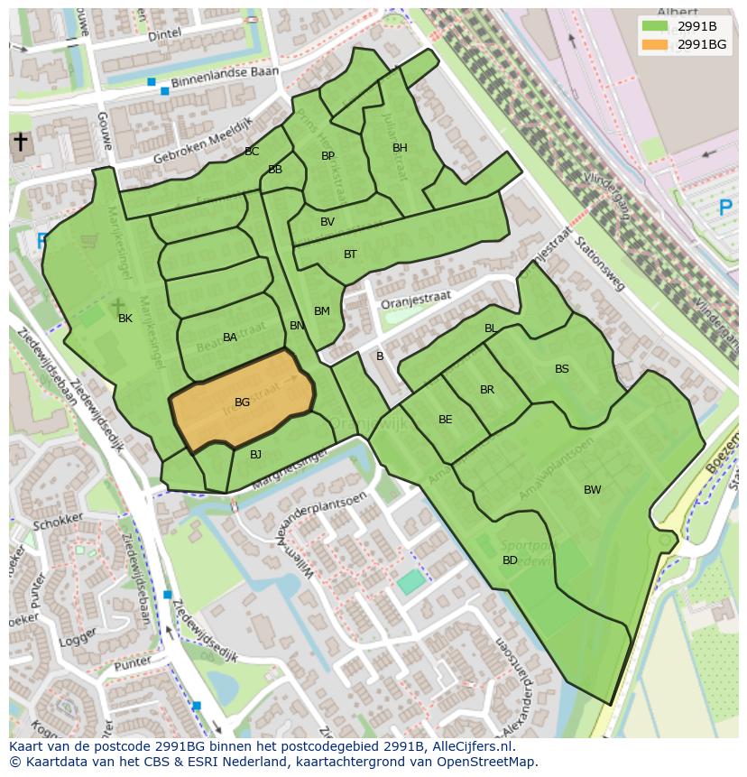 Afbeelding van het postcodegebied 2991 BG op de kaart.