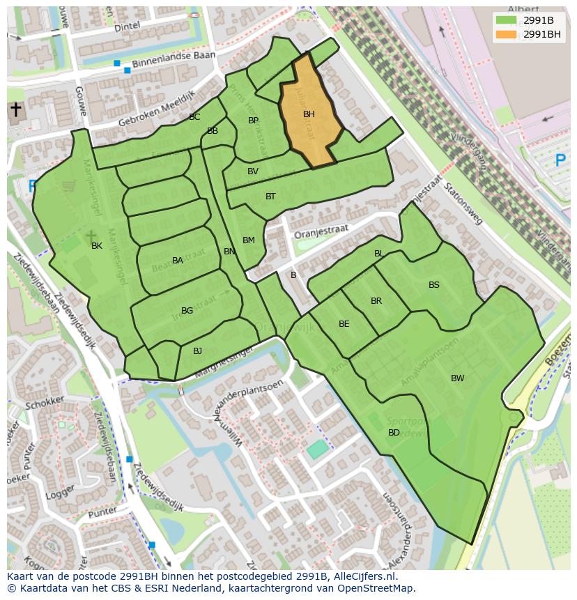 Afbeelding van het postcodegebied 2991 BH op de kaart.