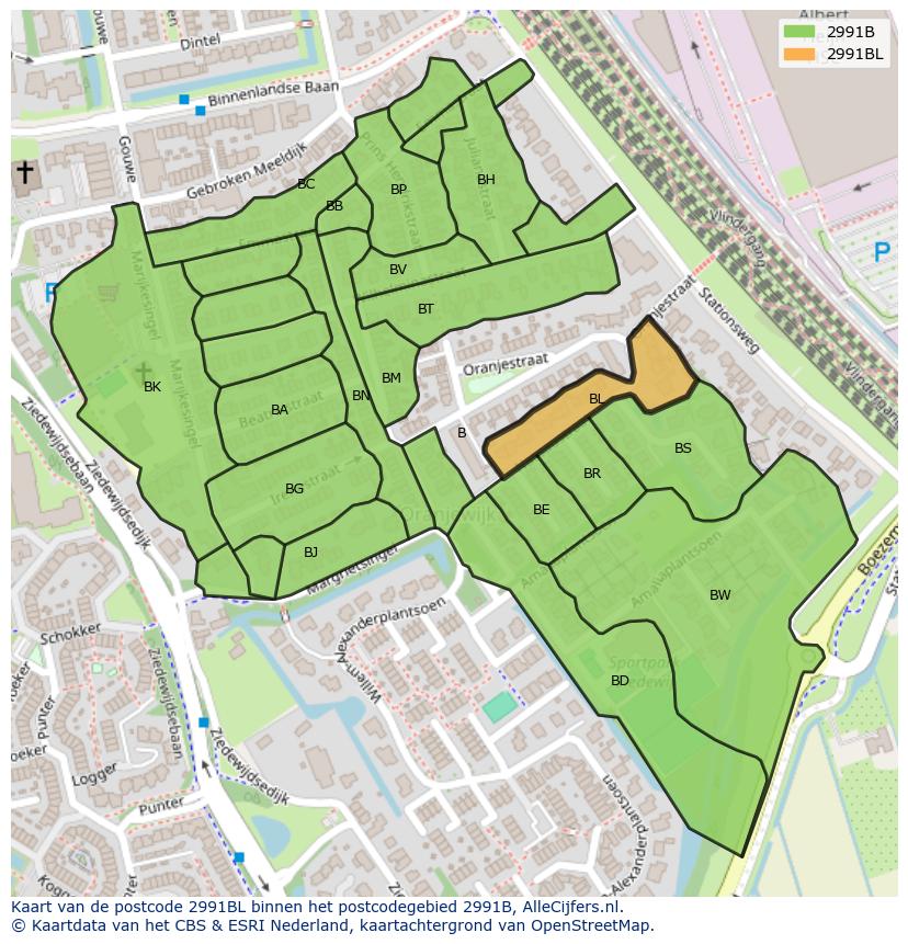 Afbeelding van het postcodegebied 2991 BL op de kaart.