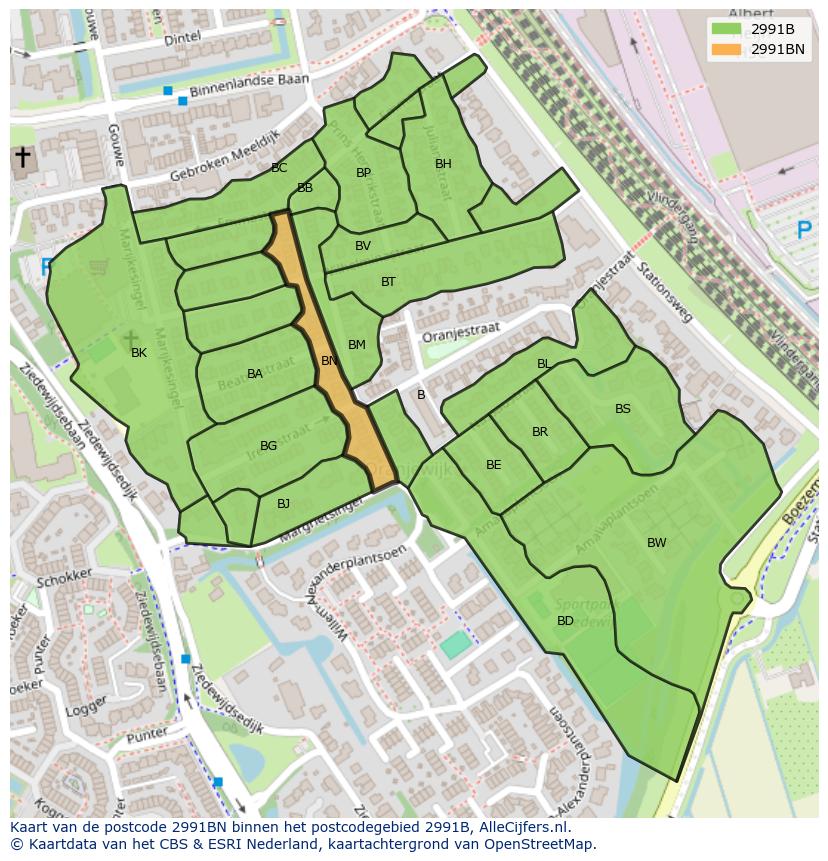 Afbeelding van het postcodegebied 2991 BN op de kaart.