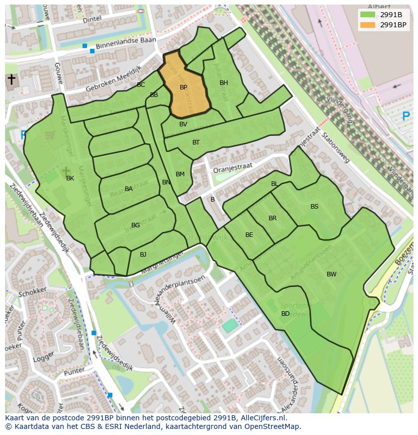 Afbeelding van het postcodegebied 2991 BP op de kaart.