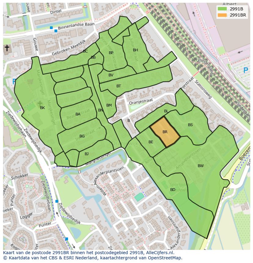 Afbeelding van het postcodegebied 2991 BR op de kaart.