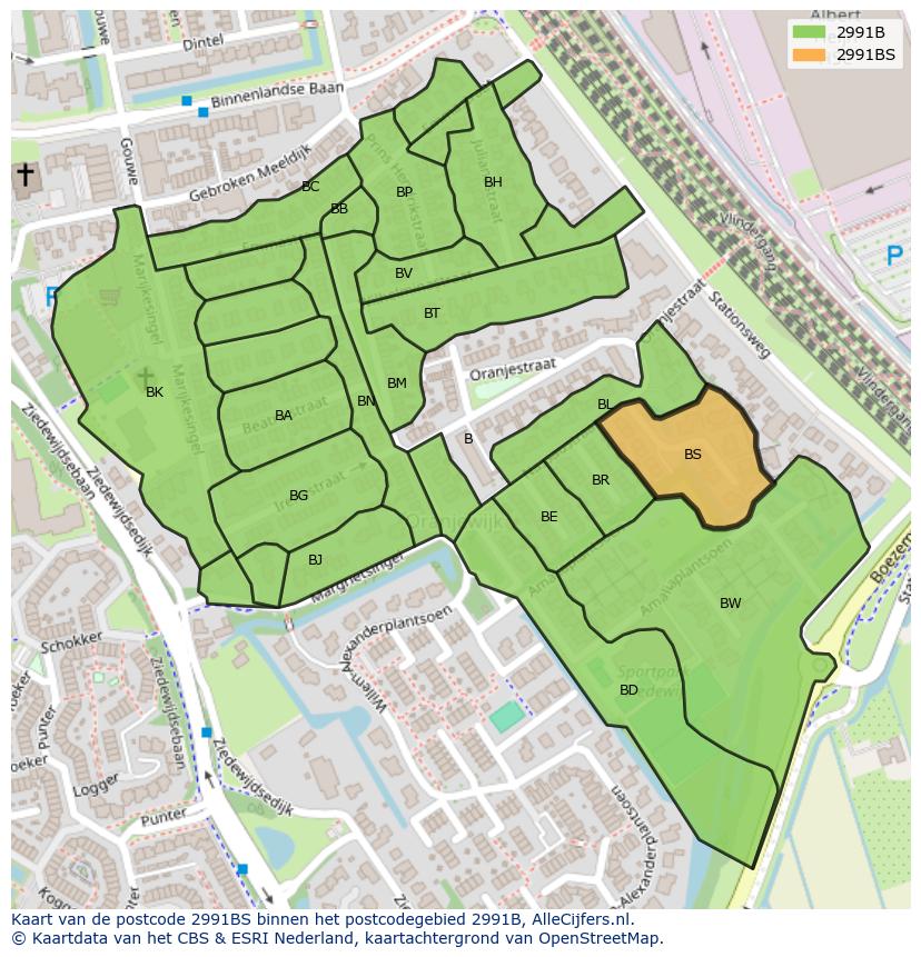 Afbeelding van het postcodegebied 2991 BS op de kaart.
