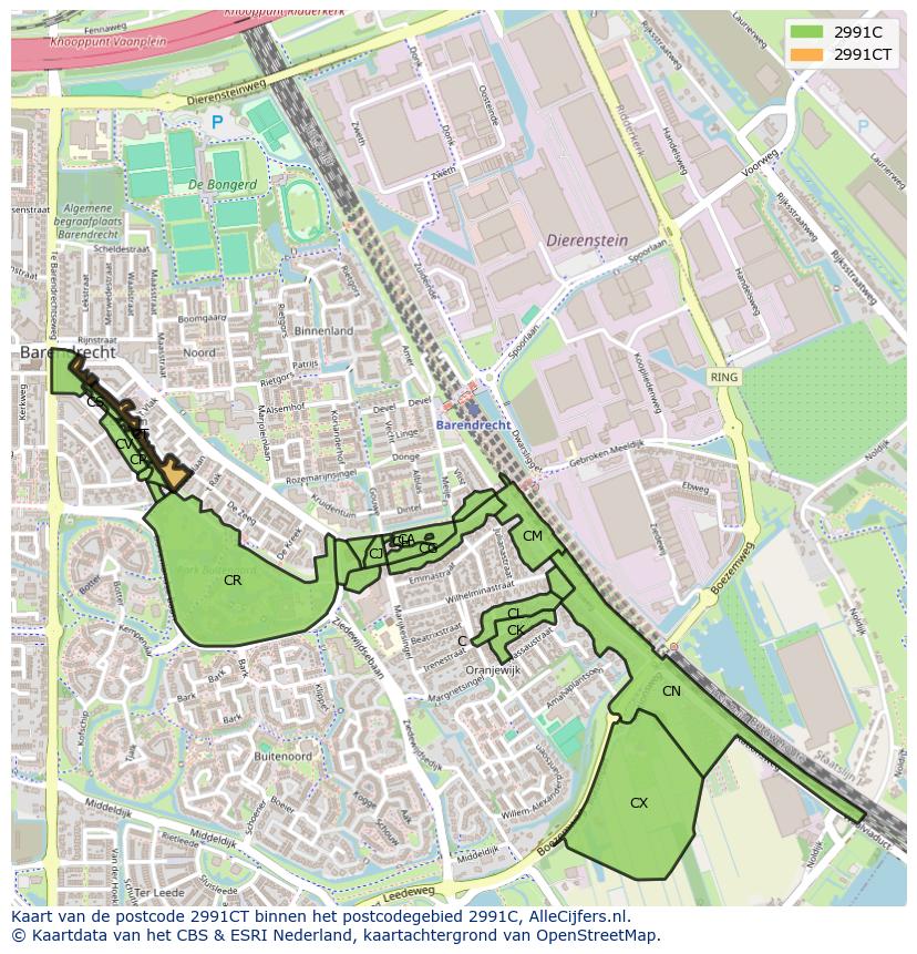 Afbeelding van het postcodegebied 2991 CT op de kaart.