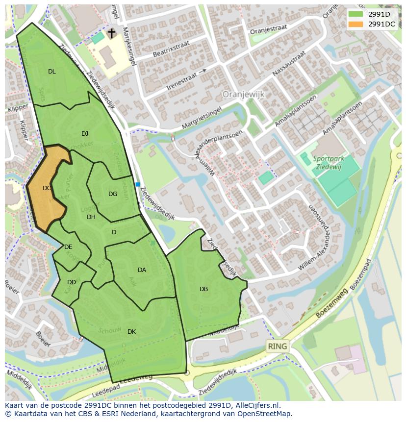 Afbeelding van het postcodegebied 2991 DC op de kaart.