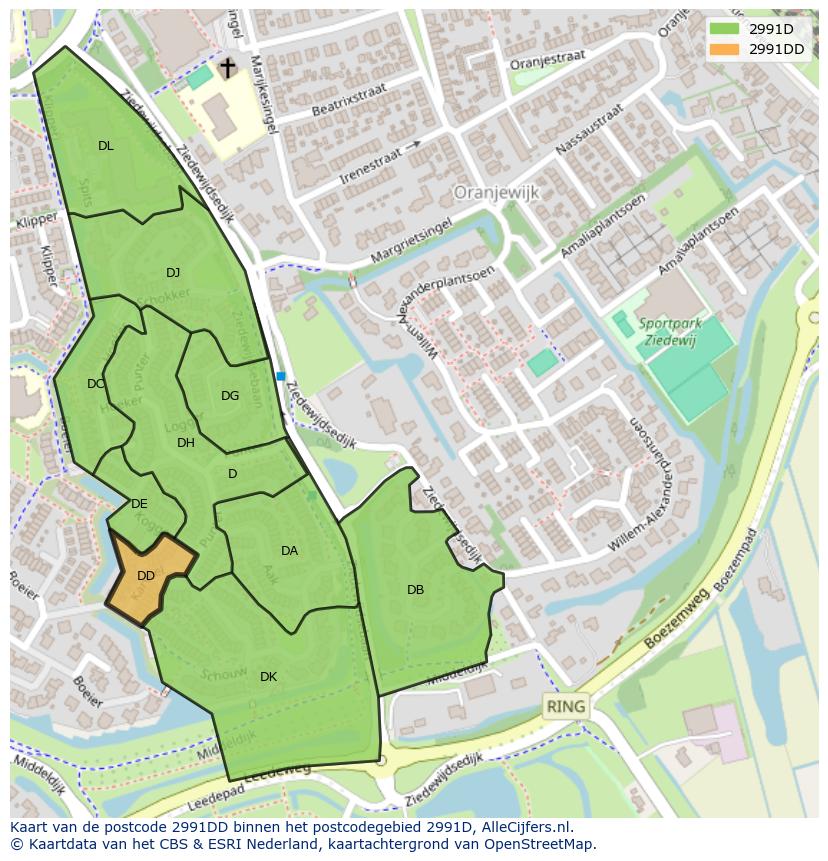 Afbeelding van het postcodegebied 2991 DD op de kaart.