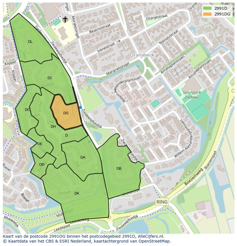 Afbeelding van het postcodegebied 2991 DG op de kaart.