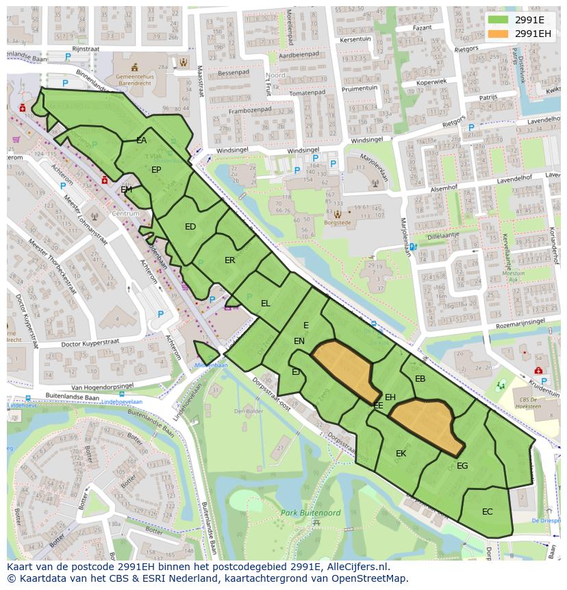 Afbeelding van het postcodegebied 2991 EH op de kaart.