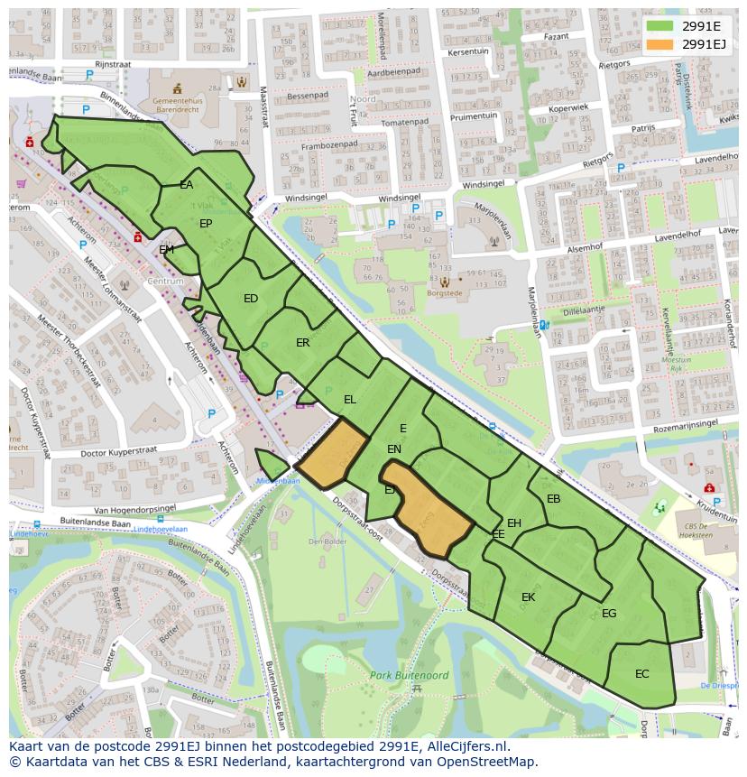 Afbeelding van het postcodegebied 2991 EJ op de kaart.