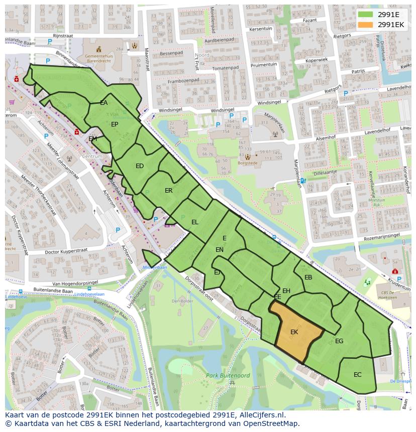 Afbeelding van het postcodegebied 2991 EK op de kaart.