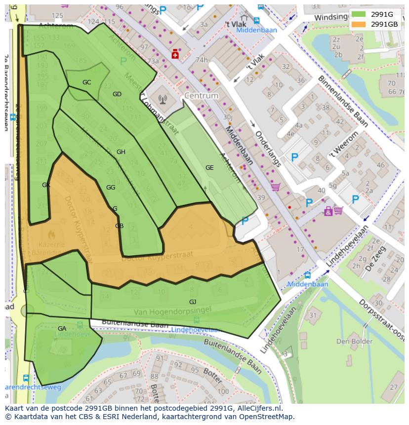 Afbeelding van het postcodegebied 2991 GB op de kaart.