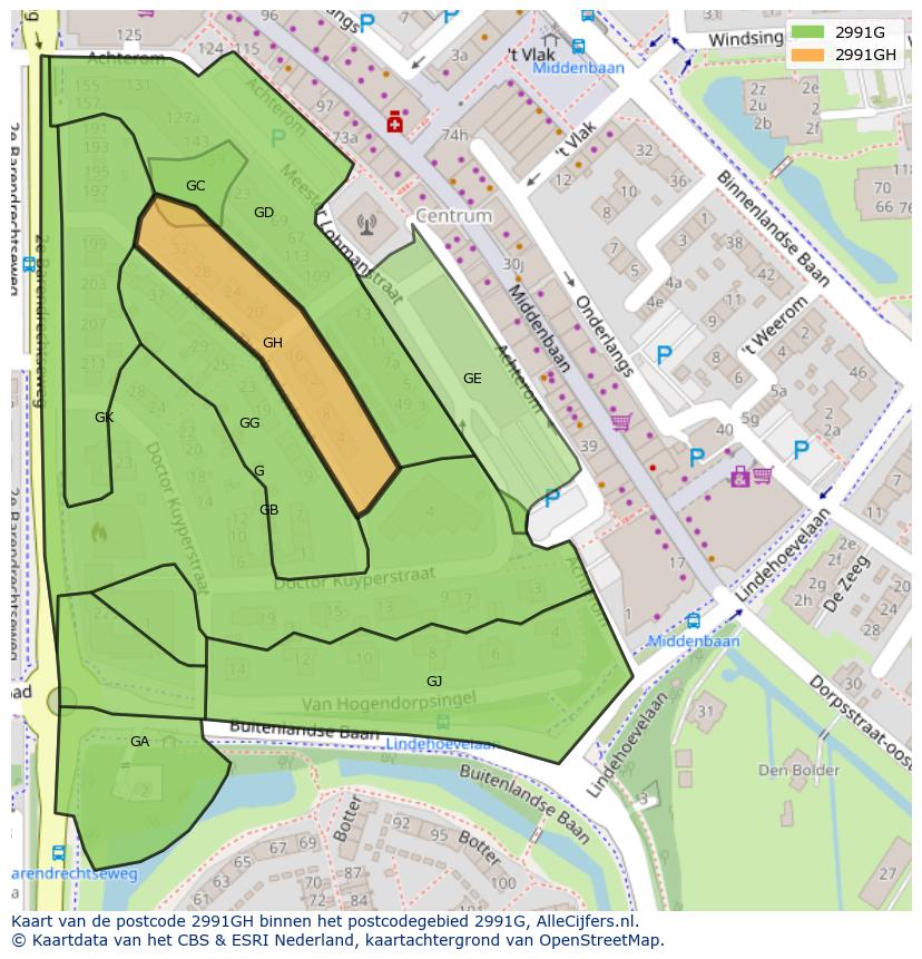 Afbeelding van het postcodegebied 2991 GH op de kaart.